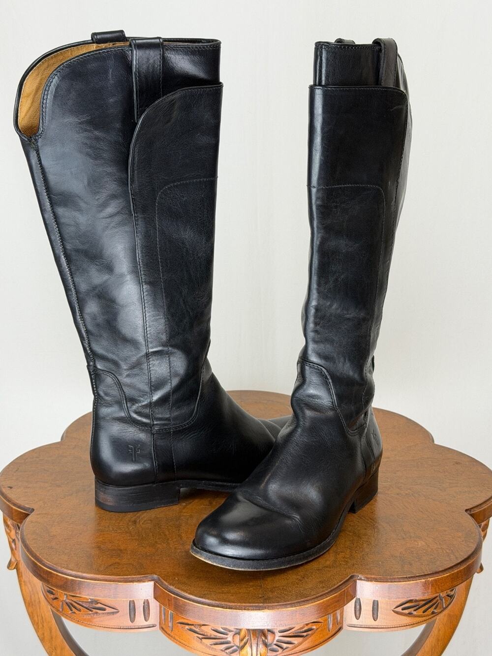 Vintage Mexico Frye 16" Tall Riding Black Leather Boot Womens 6.5 #0123C